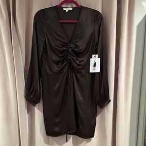 Nation LTD Elegant Brown Ruched Satin Dress